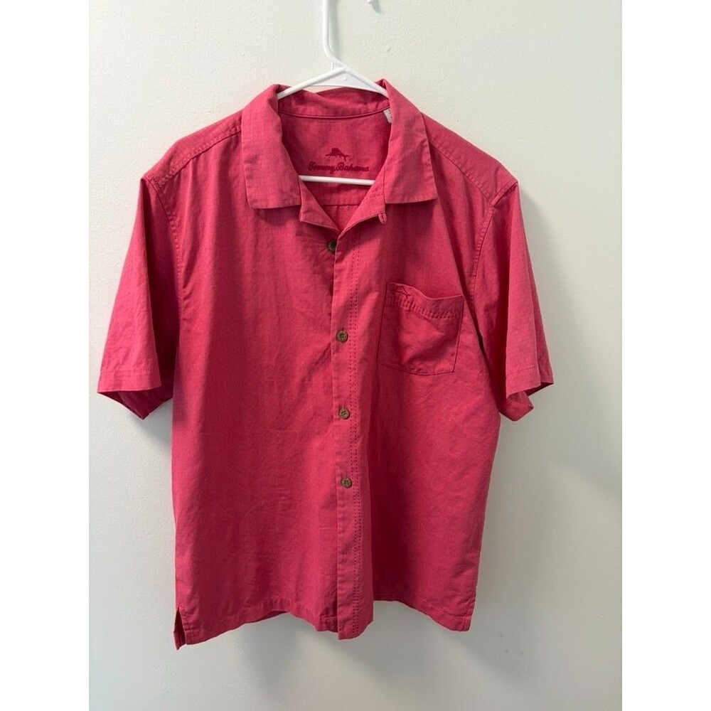 Tommy Bahama Mens L Coastal Button-Down Textured Weave Fabric Silk Button Blend